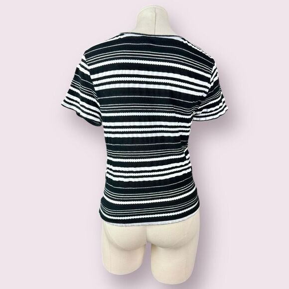 NAUTICA Black and White Stripped Tie Front Blouse | Medium - Picture 2 of 3